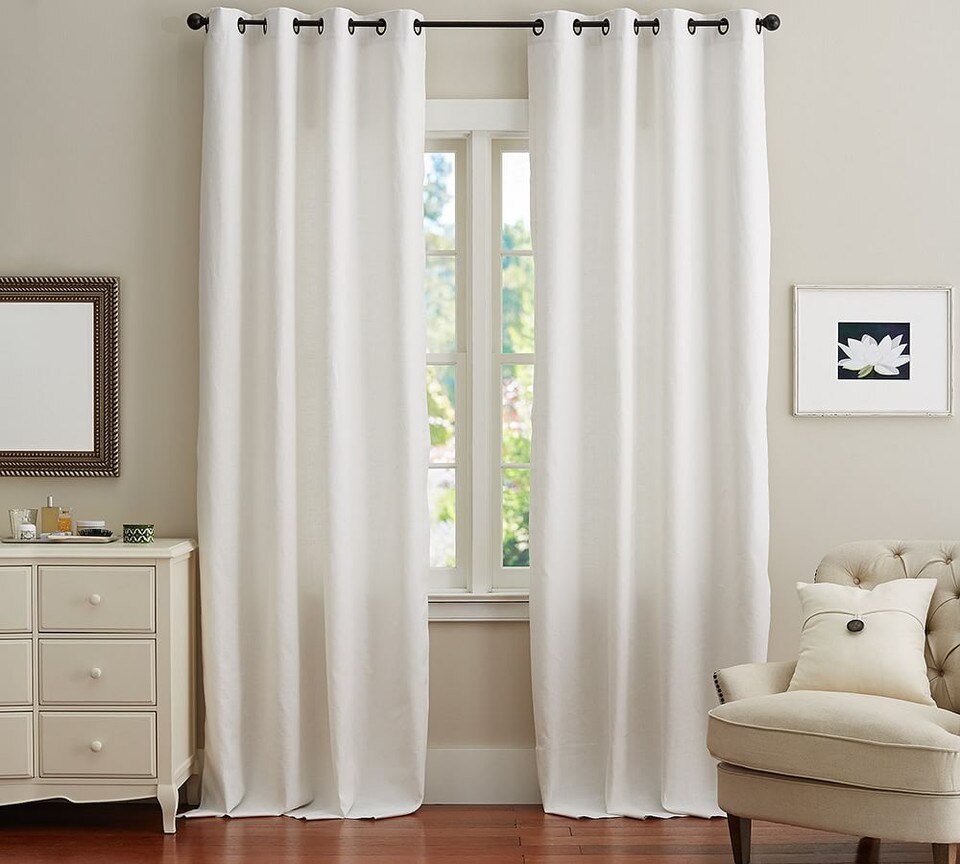 Emery Linen/Cotton Grommet Blackout Curtain - White | Pottery Barn